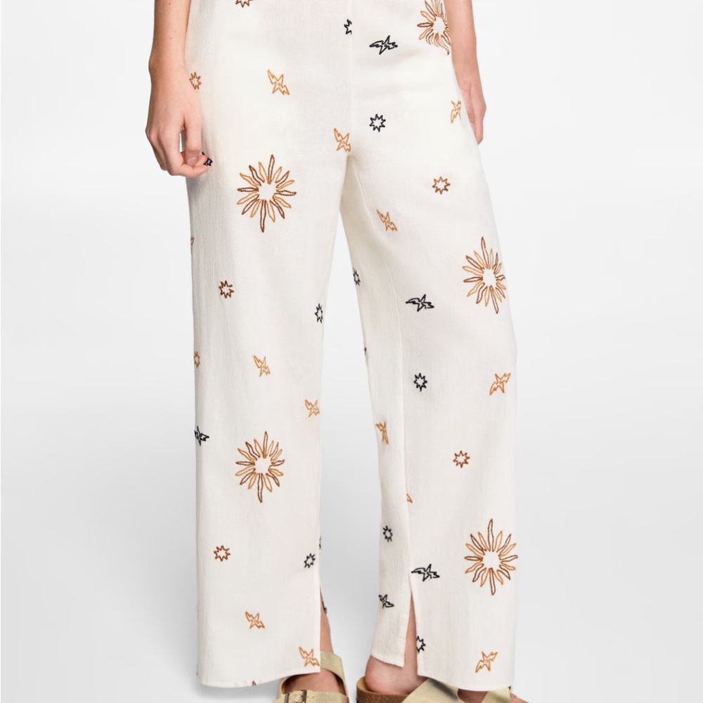 Mango Sun Print Cream Pants